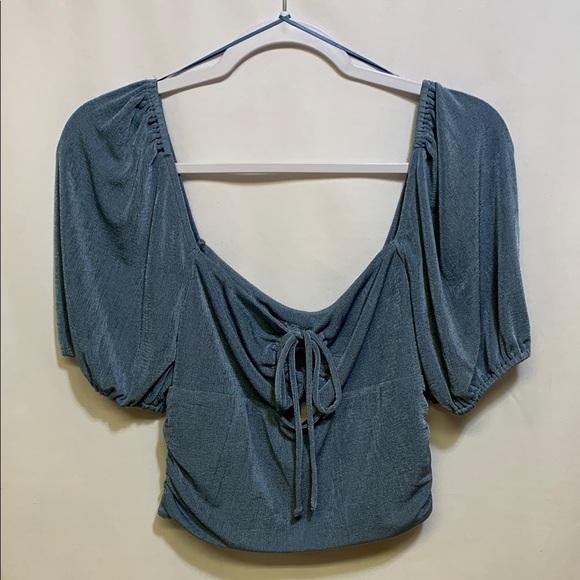 Sophie Rue Tops - Sophie Rue Blue Puff Sleeve Crop Top